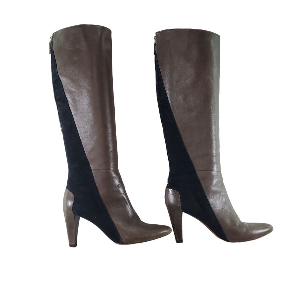 SZ 8 10 Crosby Derek Lam Sammie Two-Tone Knee Boot Zip Brown  3.5" Heel